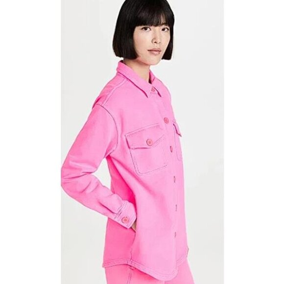 GOOD AMERICAN Women's Cotton Terry Shirt Shacket Size 1/2 In Iced Pink - Picture 2 of 9